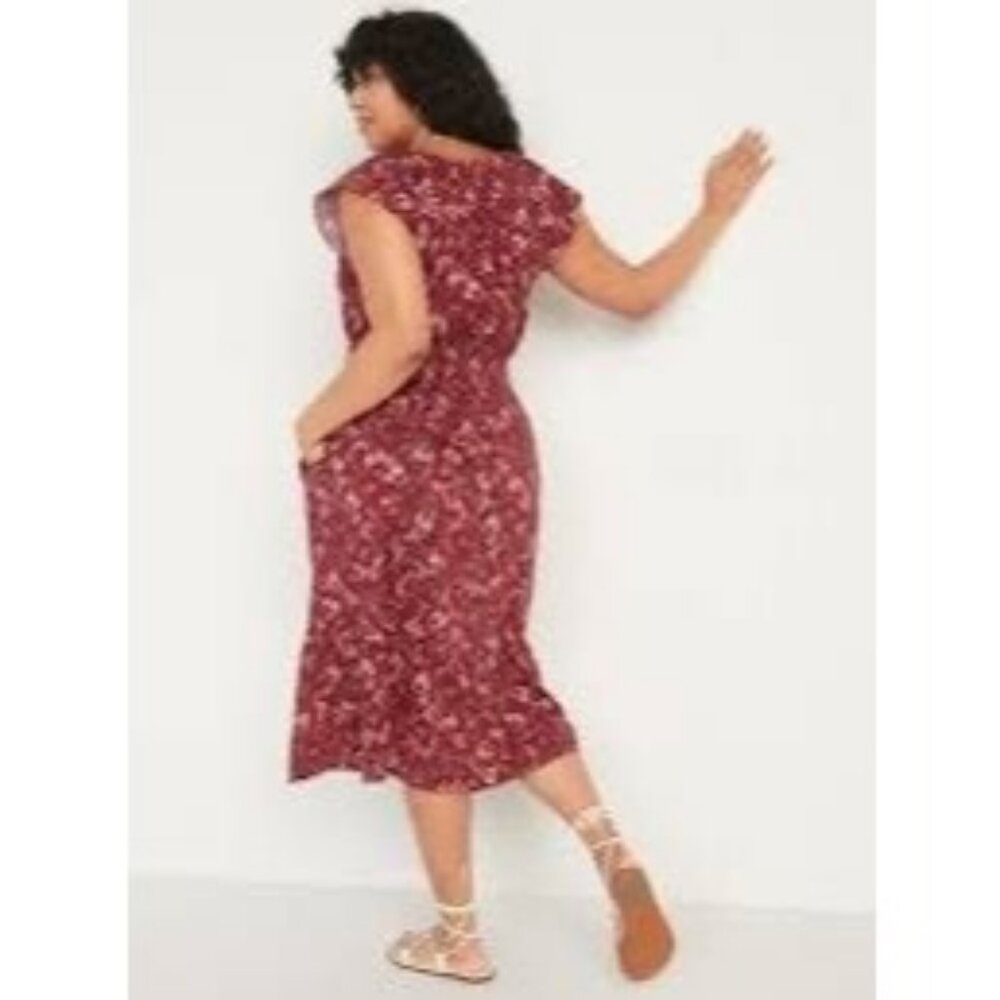 NEW Old Navy Womens 3x Floral Midi Dress Flutter Beachy Cottage Prairie Pockets - Picture 2 of 5